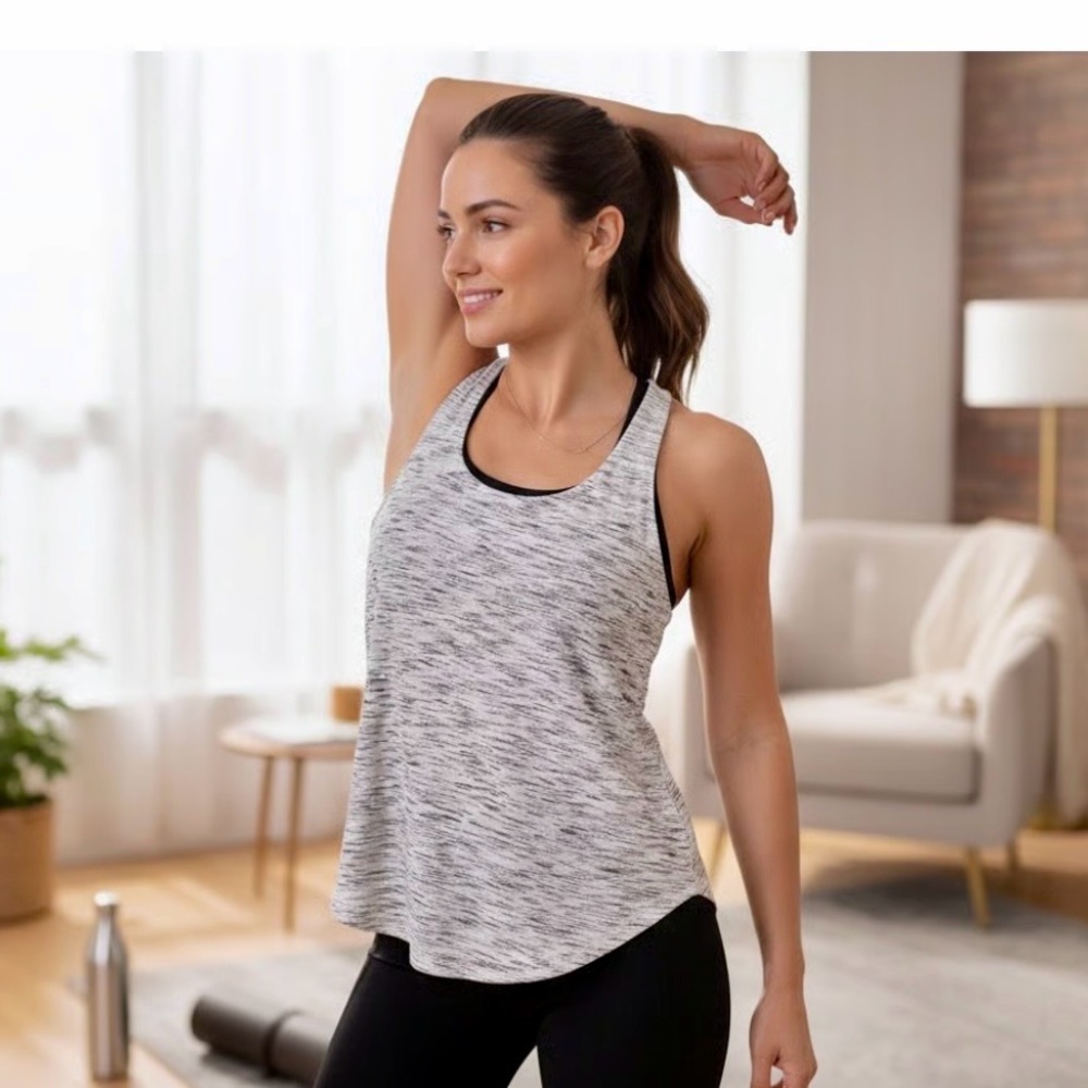 Lululemon Gray/ White Strappy Open Back Tank Women’s Size 6